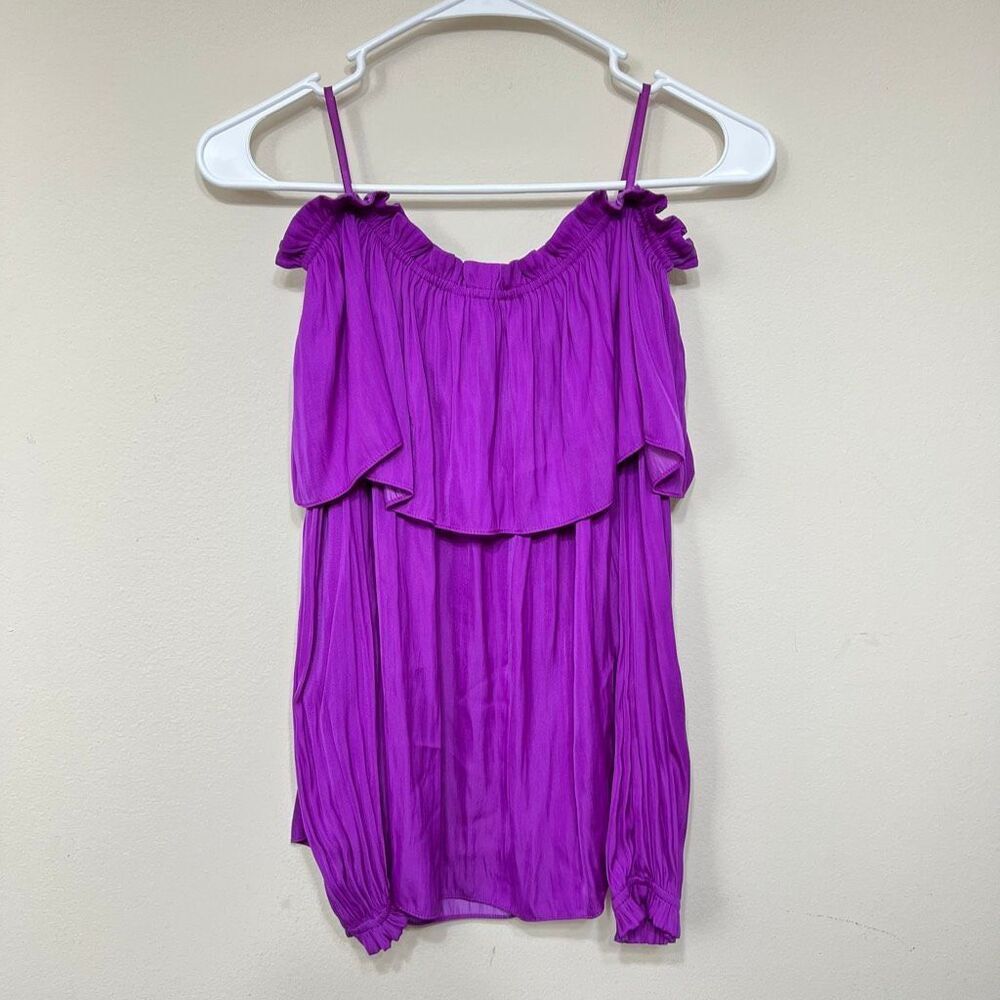 Lilly Pulitzer Purple Silky Dee Ruffle Off the Shoulder Top XS Women - Picture 5 of 7